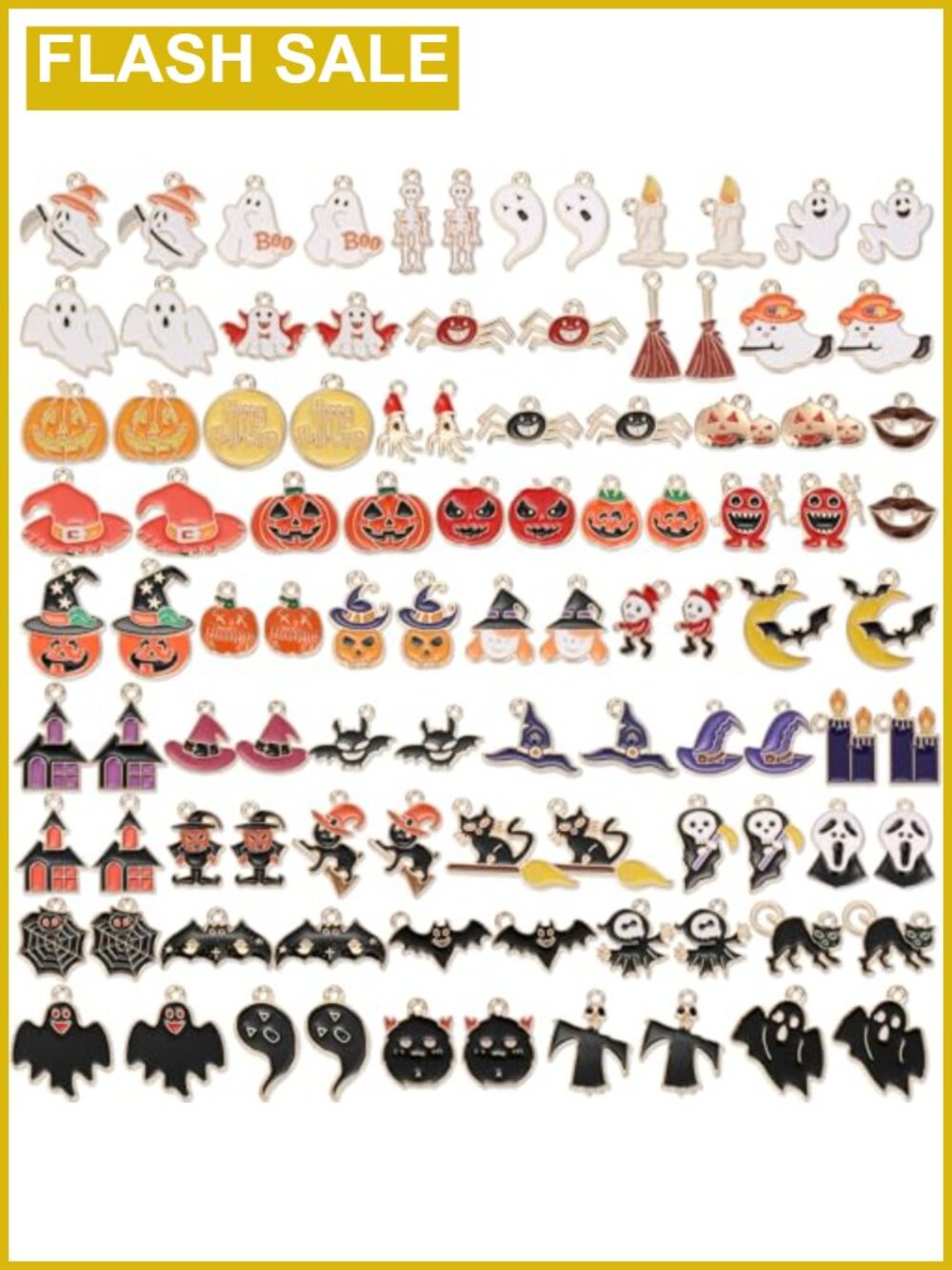 100Pcs 50 Pairs Halloween Charms Zinc Alloy Enamel Jewelry Pendants DIY Craft